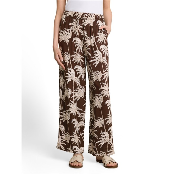 Tom Tailor denim dames palazzo broek palmboom print Bruin